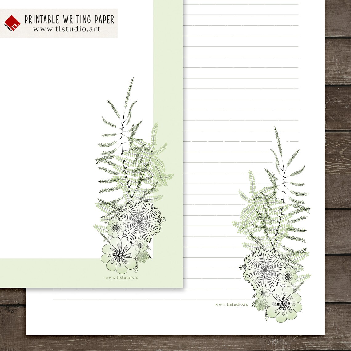 Printable Pastel Green Stationery Set Hand Drawn Floral | Etsy