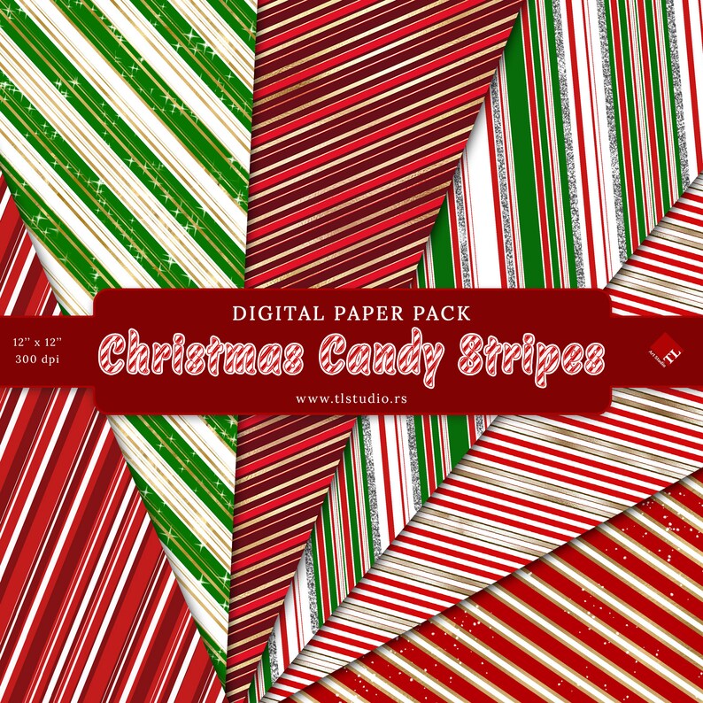Candy Cane Stripes Digital Paper Pack Candy Cane Christmas Etsy