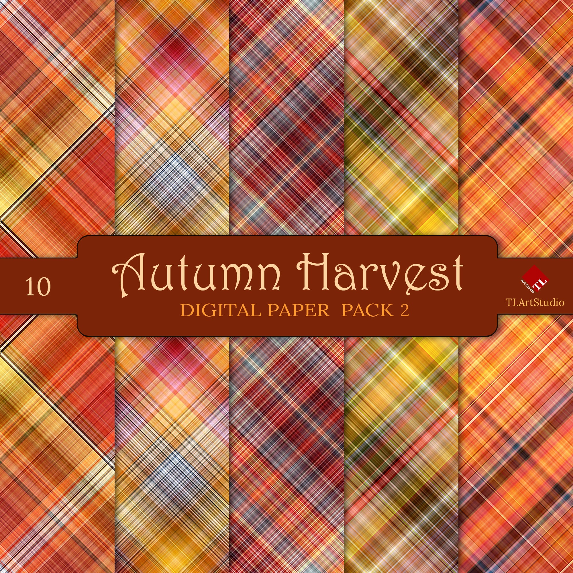 Autumn Harvest Plaid Digital Paper Pack Commercial Use Fall Etsy