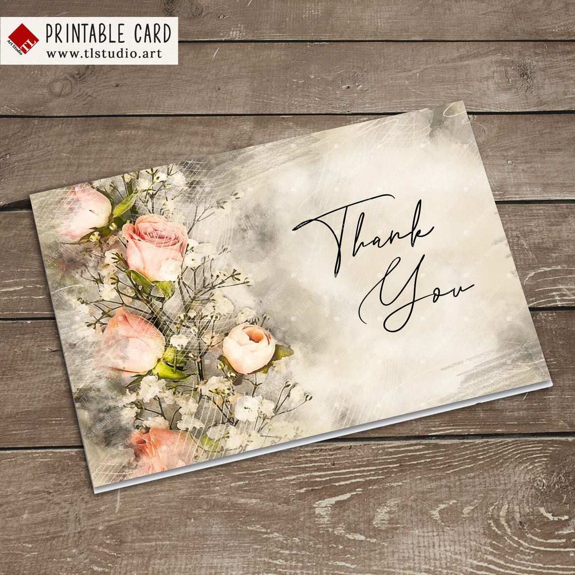 Printable Floral Thank You Card Vintage Rose Flowers Thank Etsy Australia