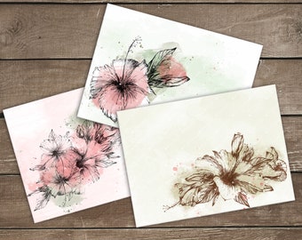 Printable Watercolor Floral Envelopes, Hibiscus A6 Envelope Templates, Handpainted 4x6 Invitation Envelopes, Digital Envelopes Set of 3