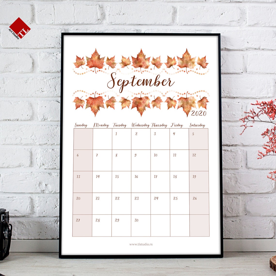 September 2020 Printable Fall Calendar Autumn 2020 Monthly | Etsy