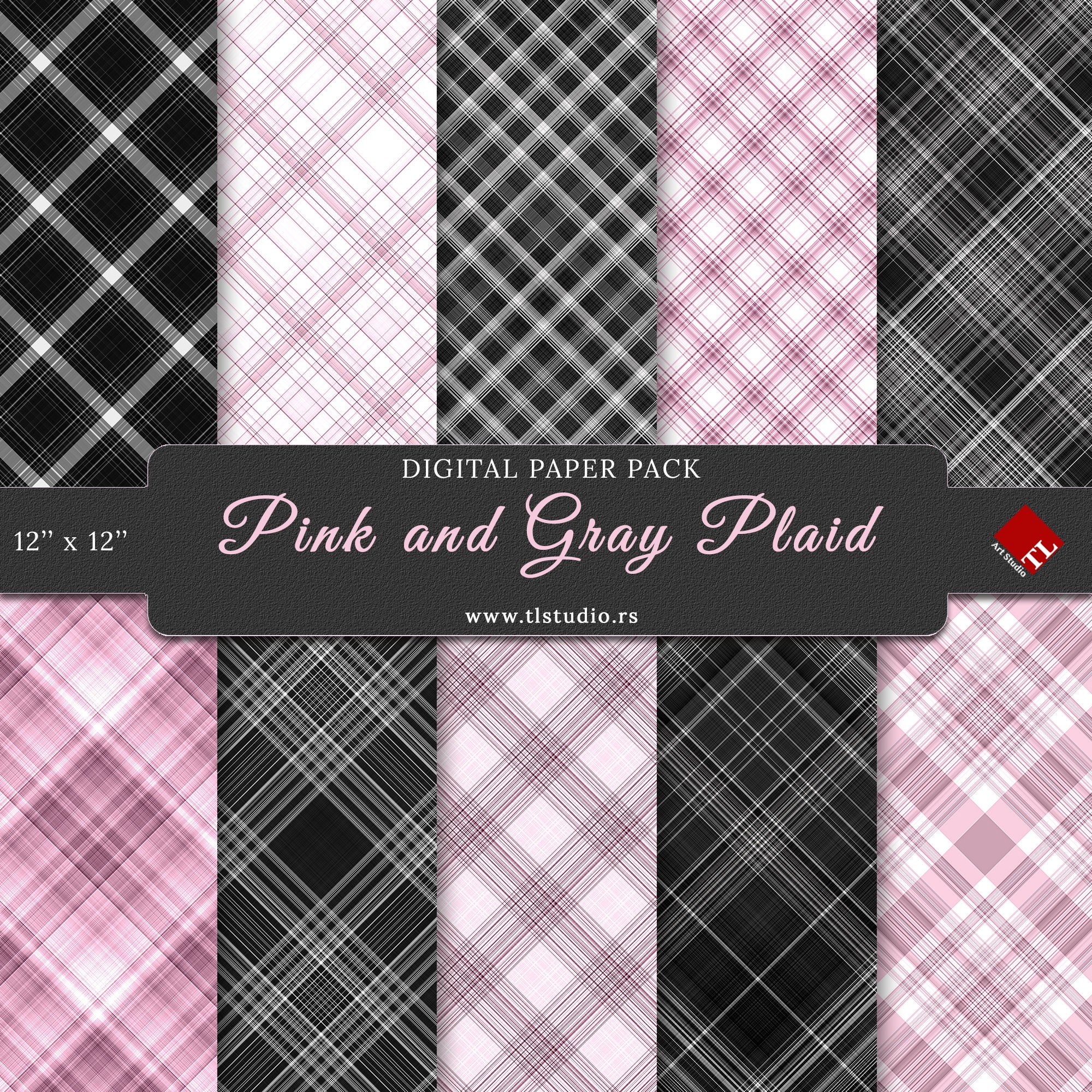Patrones de cuadros rosa y gris paquete de papel digital Etsy