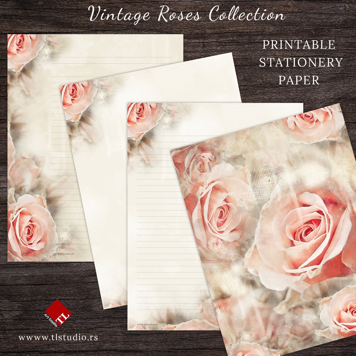 Printable Shabby Chic Writing Paper Set Vintage Roses Etsy