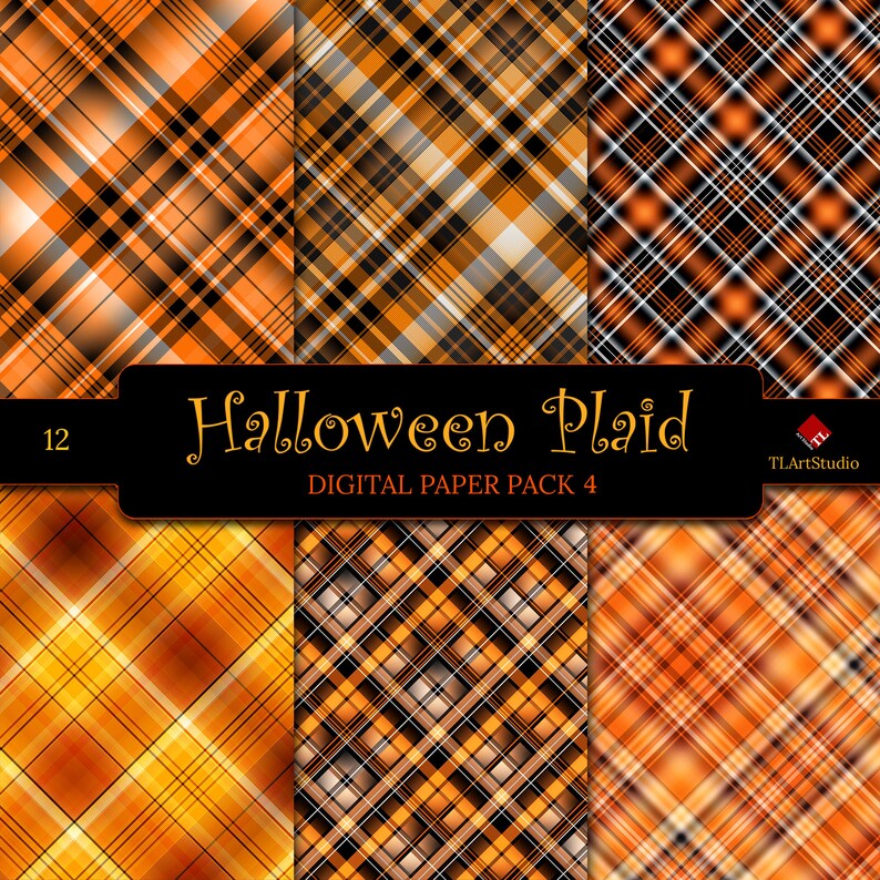 Halloween Plaid Digital Paper Pack Commercial Use Black and | Etsy