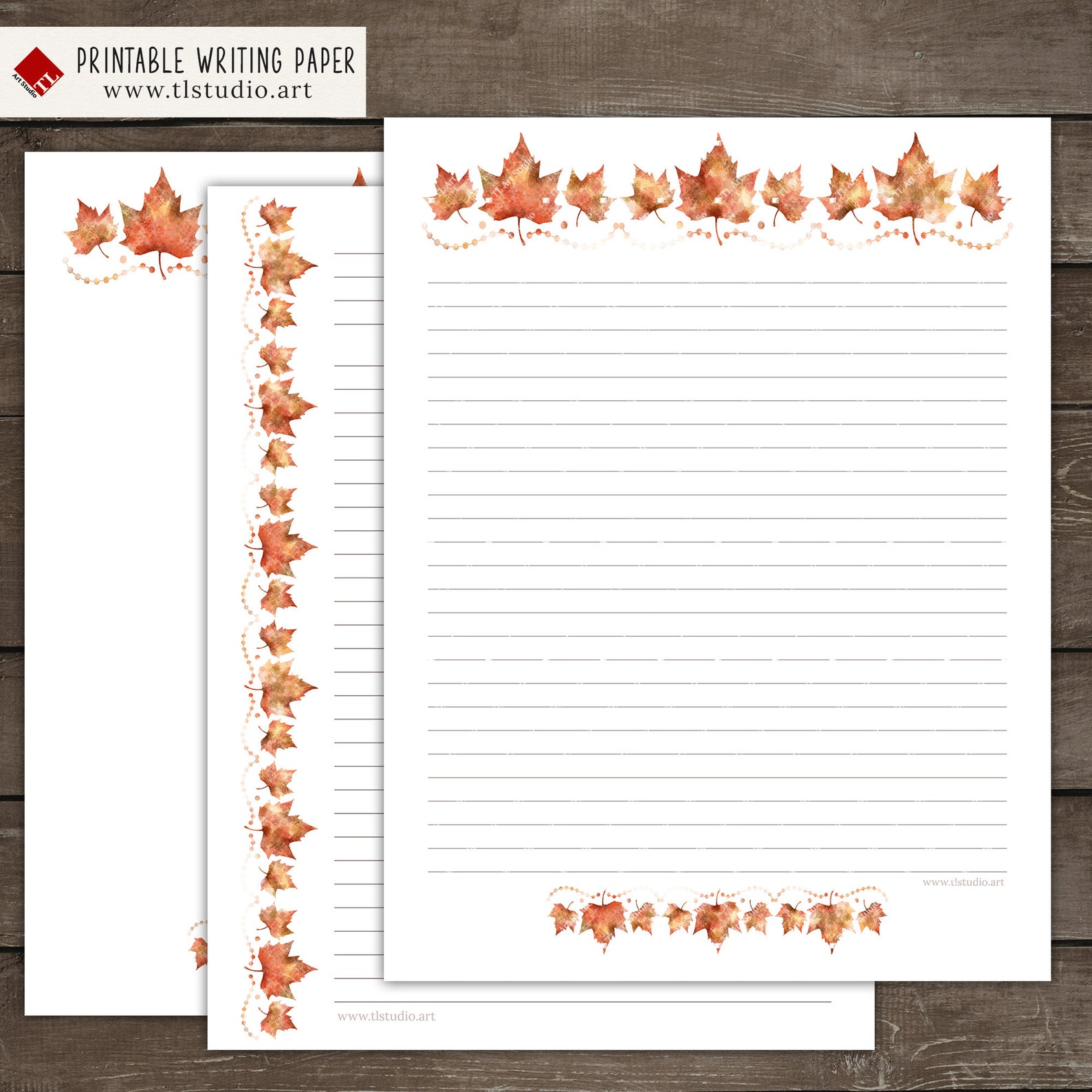 Printable Fall Leaves Stationery Set Watercolor Autumn Etsy