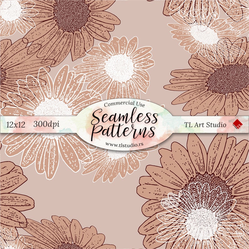 Beige Brown Surface Pattern,Seamless Fabric Patterns Spring Digital Paper Daisies Flowers Background Daisy Floral Pattern Commercial Use