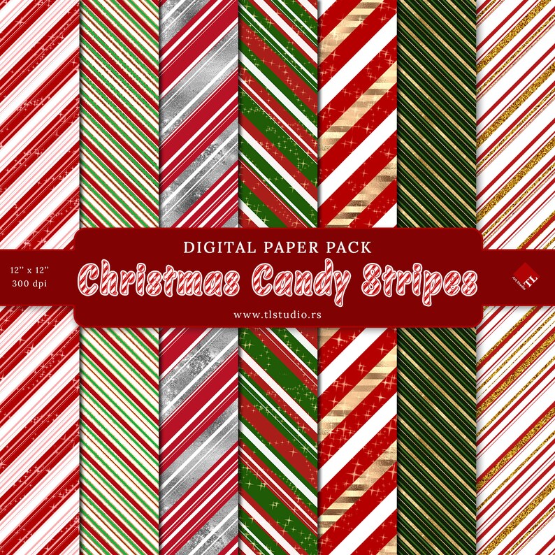 Candy Cane Stripes Digital Paper Pack Candy Cane Christmas Etsy