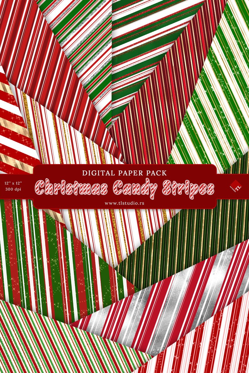 Candy Cane Stripes Digital Paper Pack Candy Cane Christmas Etsy