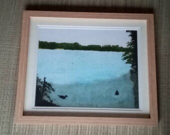 Painting print of 'Cosmeston lake'. Cardiff. Wales.