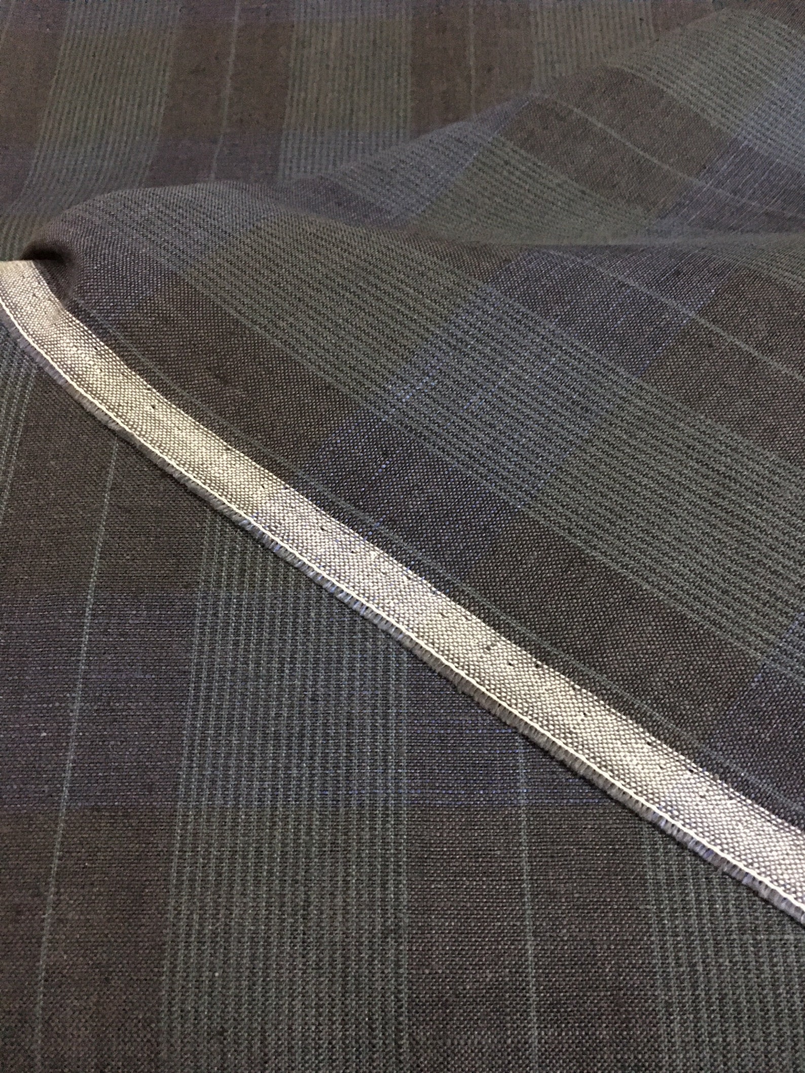 Fabric of Lino Italian Fabric Dark blue color with blue Etsy