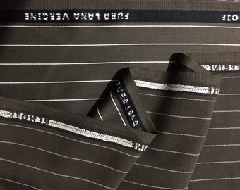 Pure Virgin Wool Fabric Made in Italy, Pinstripe tailored fabric Military green color by the meter, remnants of fabrics, fabrics by the meter
