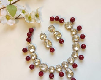 Handmade Victorian beads choker necklace set along with ruby red semiprecious beads for the royal parties.