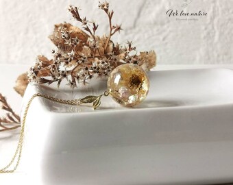 Collar de margarita de oro -Margarita real - Collar de oro del sol -Amuleto de girasol - regalo para mujeres - collar de flores prensadas con margaritas