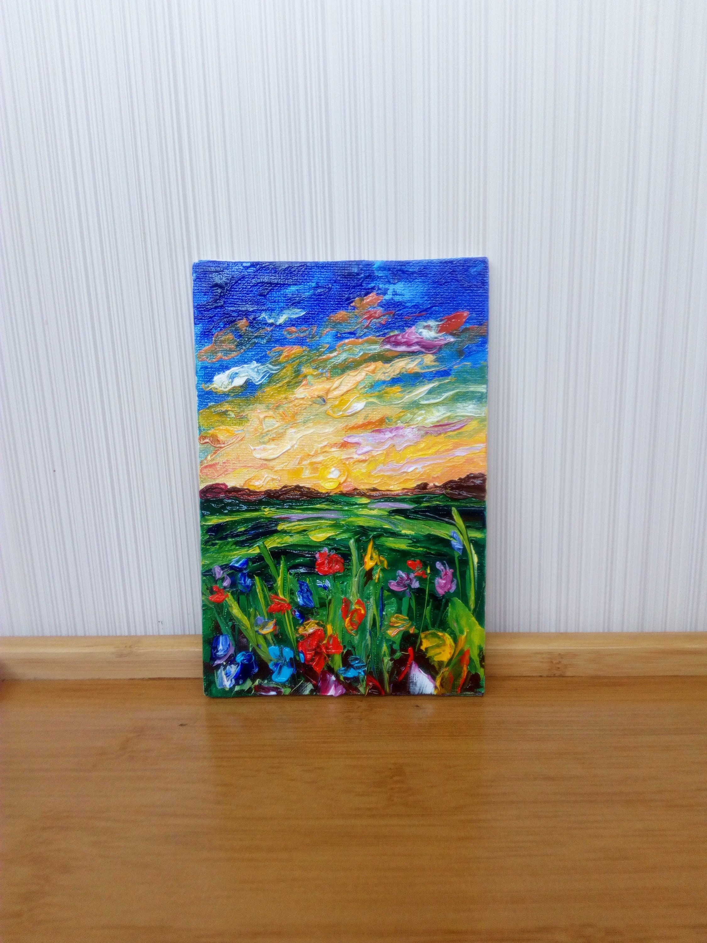 Sunset Small oil painting on canvas Nature Flower Original Etsy