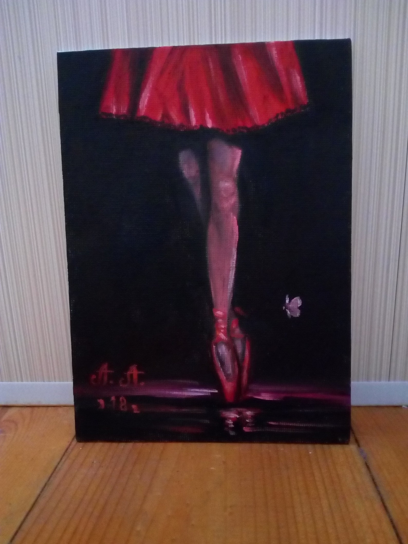 ballet, oil painting on canvas, ballerina, painting on black background, miniature