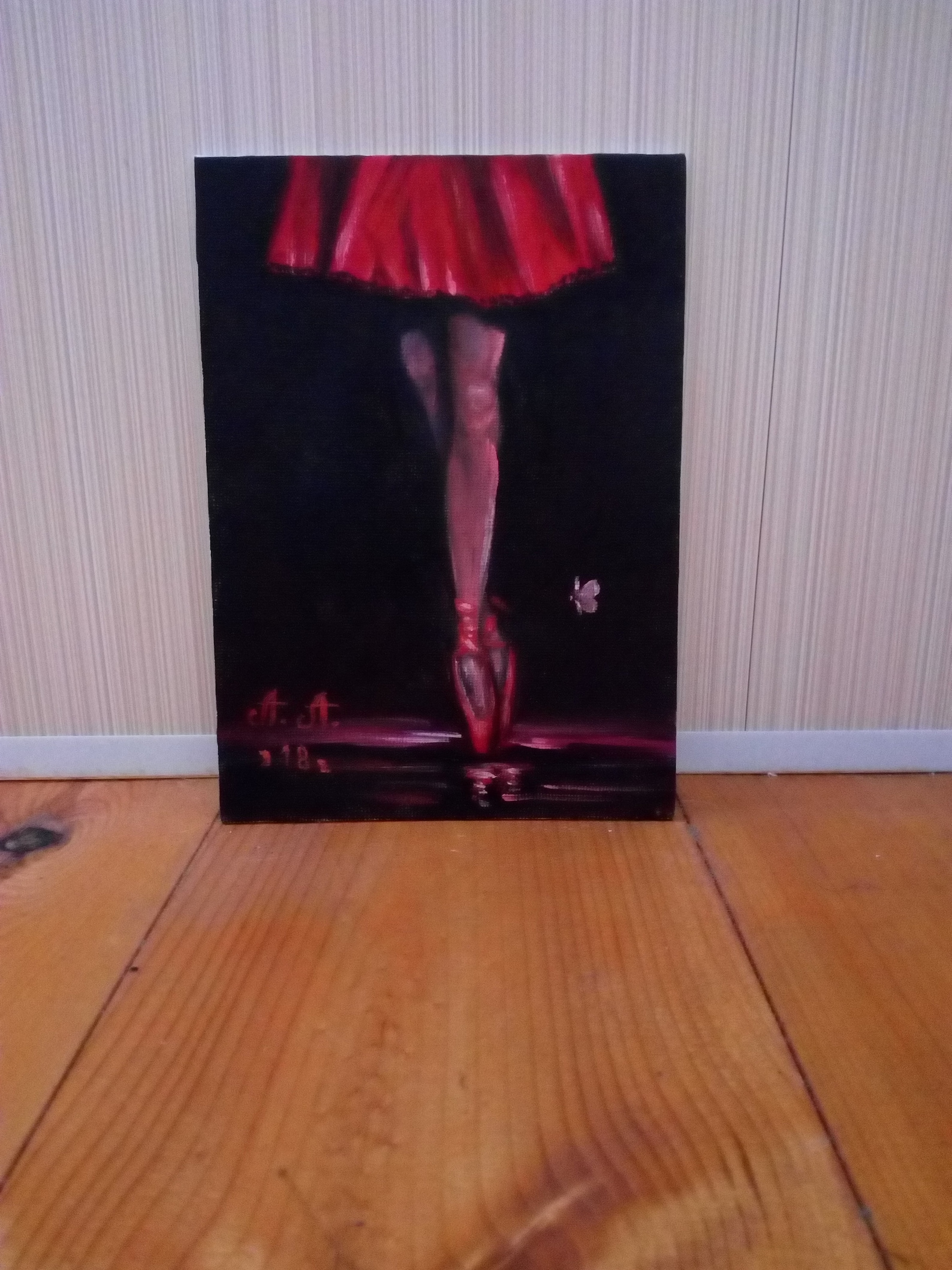 ballet, oil painting on canvas, ballerina, painting on black background, miniature
