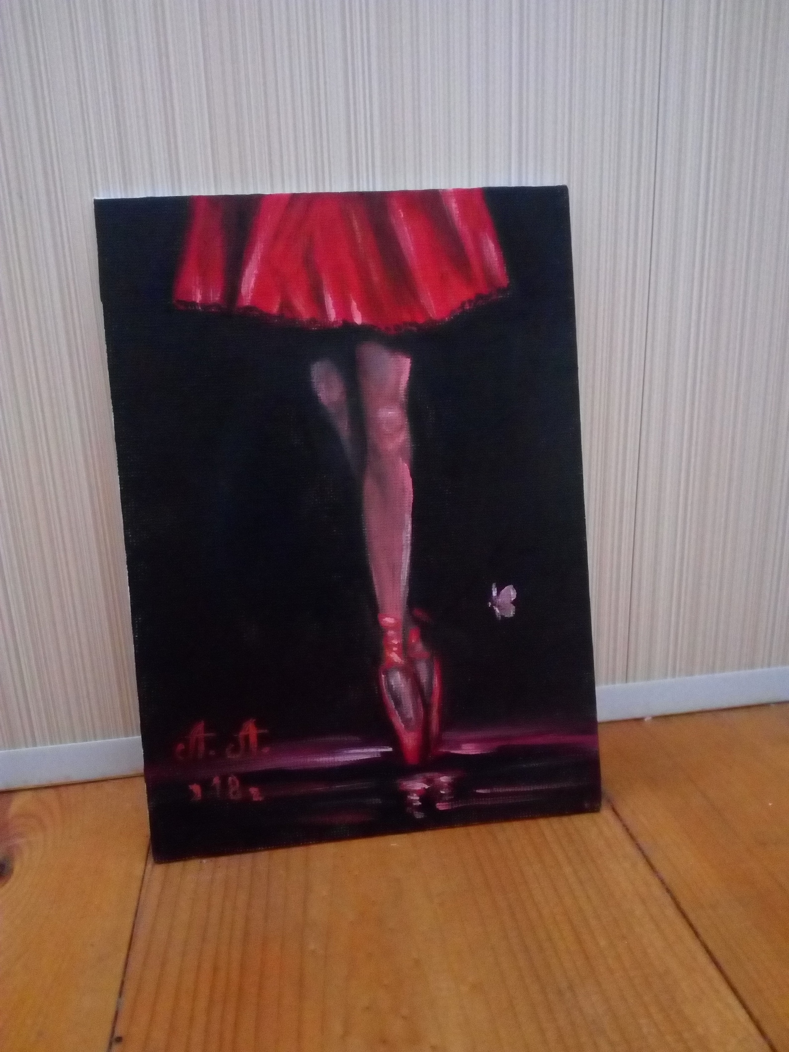 ballet, oil painting on canvas, ballerina, painting on black background, miniature