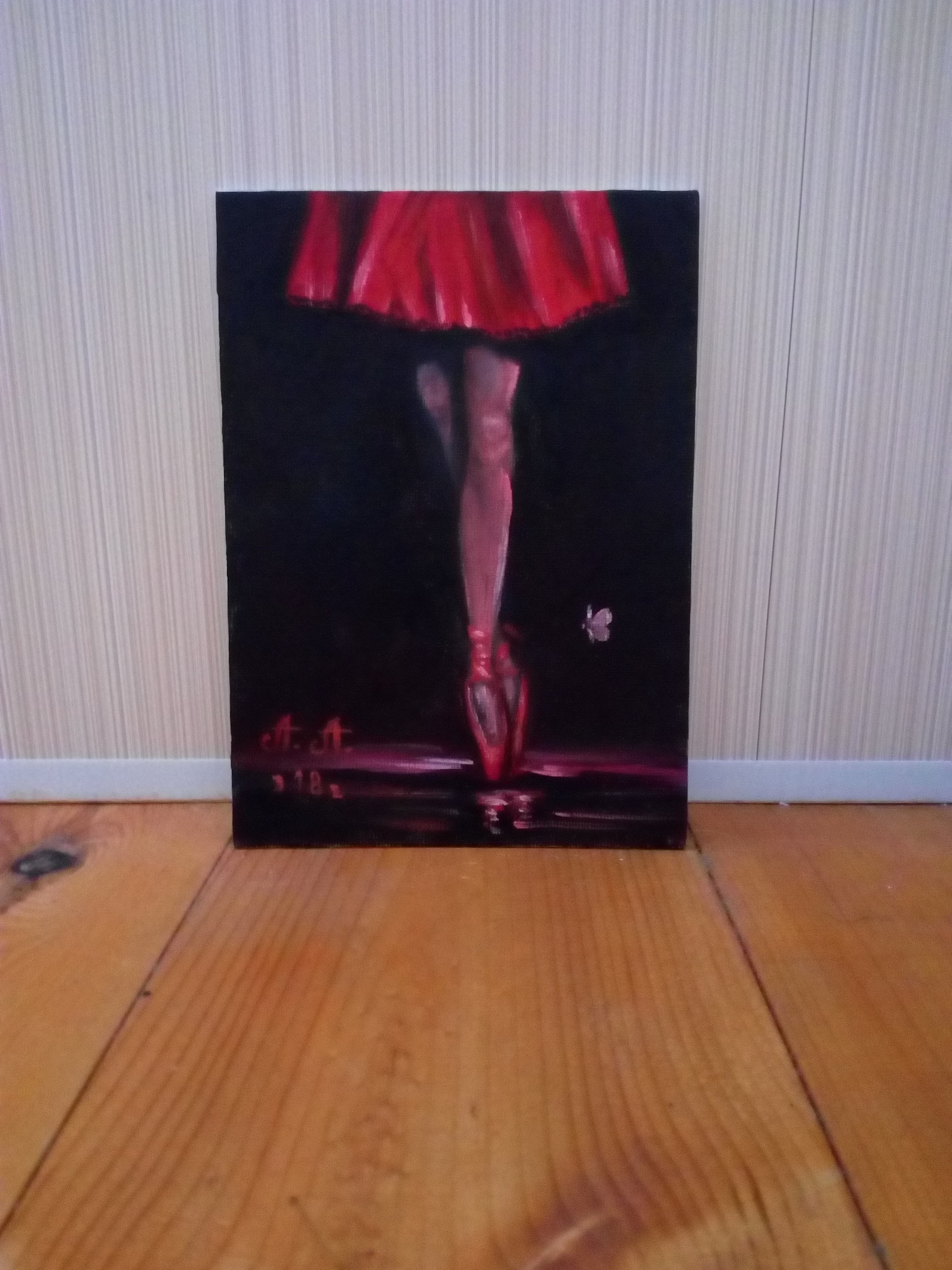 ballet, oil painting on canvas, ballerina, painting on black background, miniature