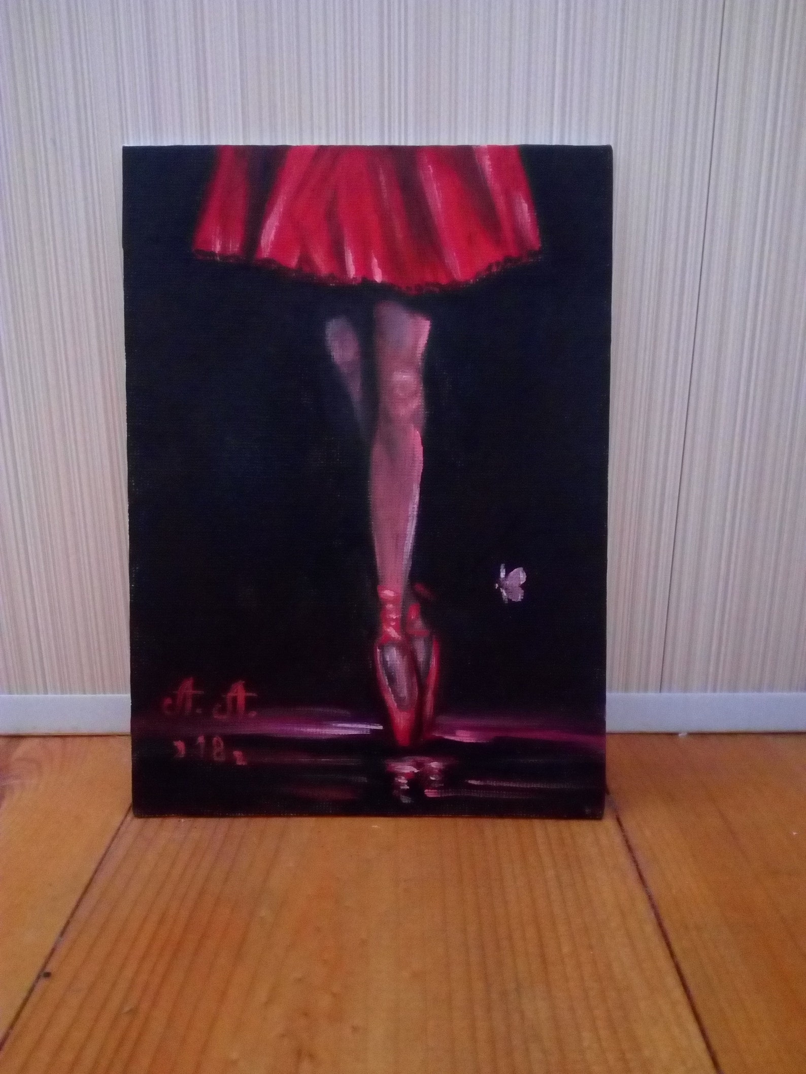 ballet, oil painting on canvas, ballerina, painting on black background, miniature