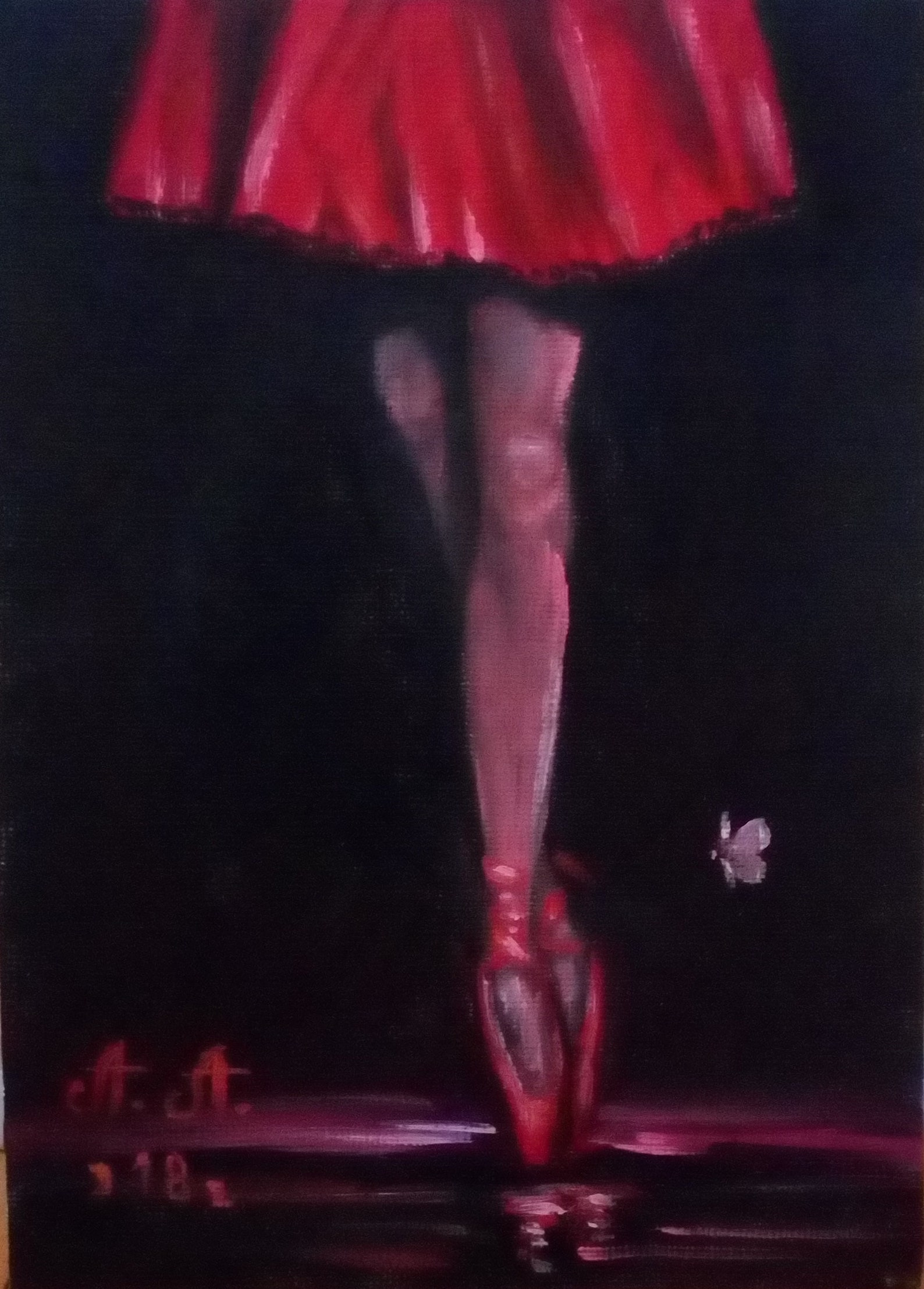 ballet, oil painting on canvas, ballerina, painting on black background, miniature