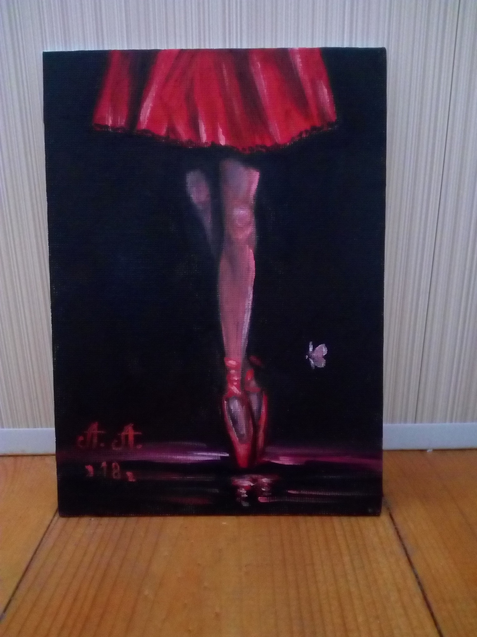 ballet, oil painting on canvas, ballerina, painting on black background, miniature