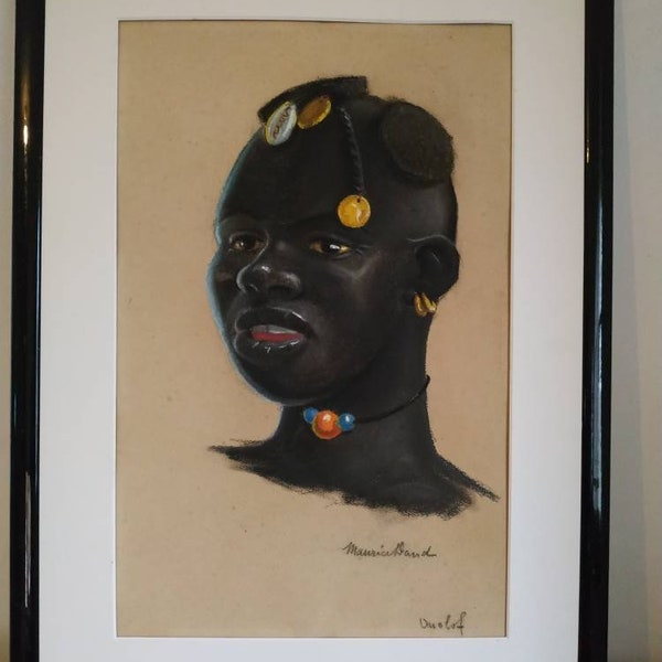 Pastel portrait africaniste homme ethnie wolof Maurice David XIXe-XXe