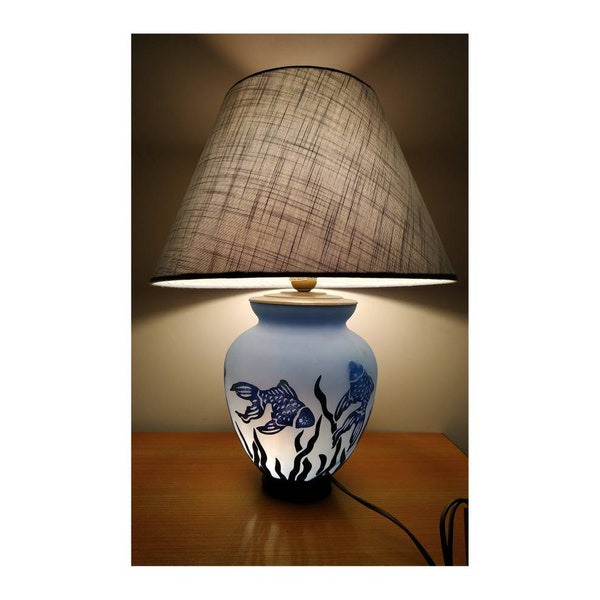 Grande lampe en pâte de verre "La Rochère" décor au fond marin