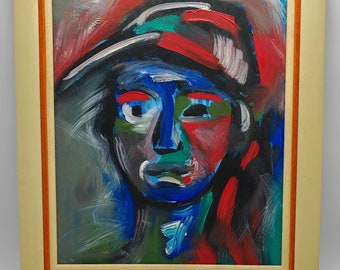 Muy bello retrato modernista "El hombre arcoíris desestructurado" formato 8F 46cm X 38cm óleo sobre lienzo