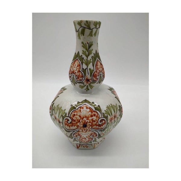 Vase gourde Delft polychrome signé van duijn 18ème