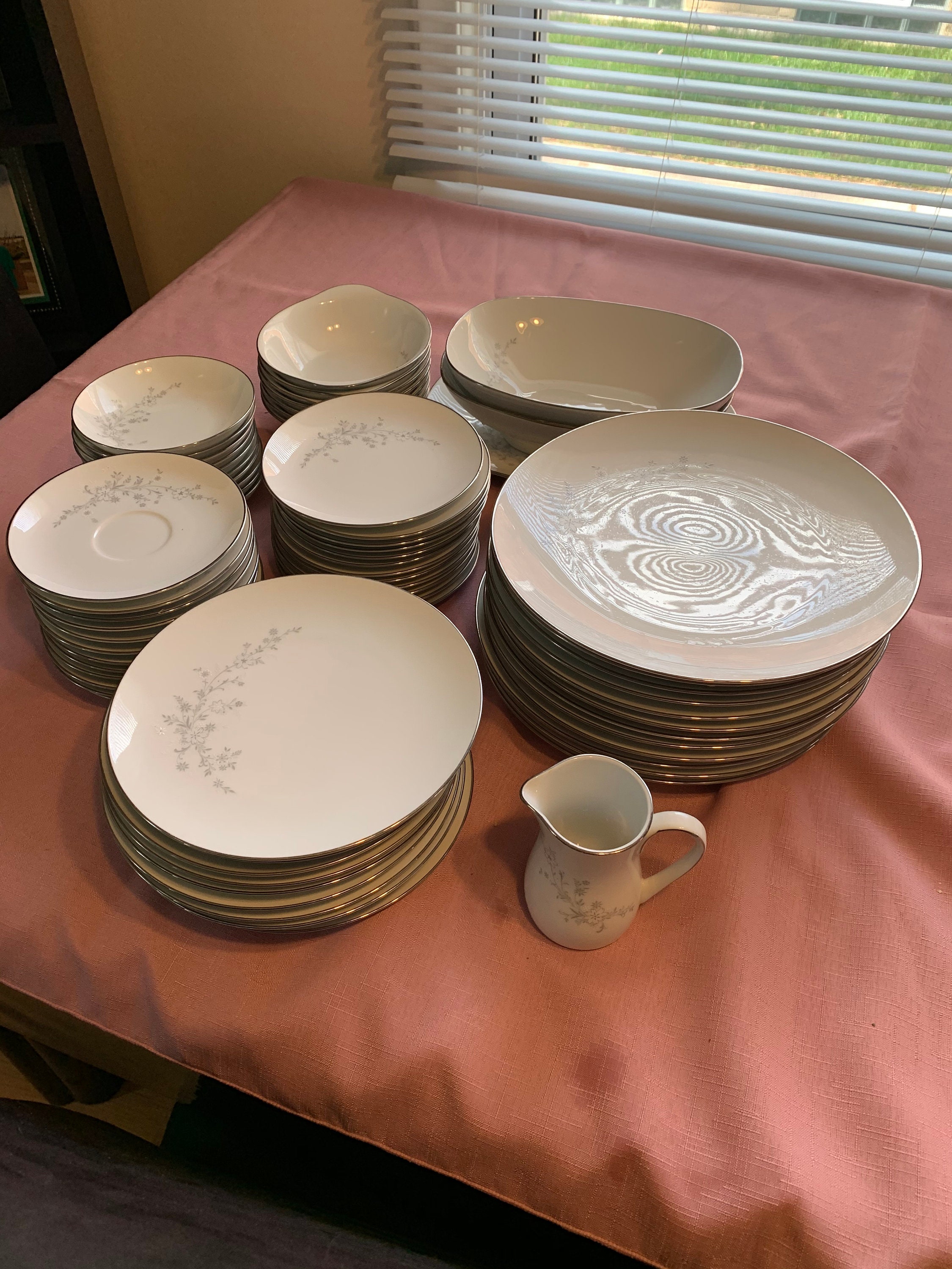 Noritake China Breeze White With Grey Flowers and Silver Trim Etsy