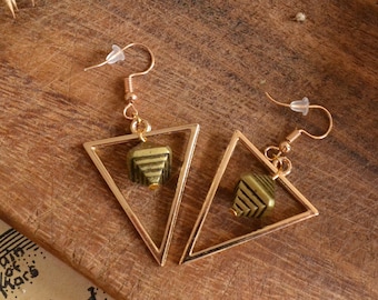 Earrings "Golden Triangle", golden geometric, geometric, triangle