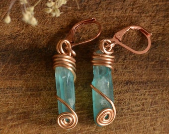 Earrings "Blue Shine", quartz, quartz, earrings, blue translucent quartz, wrapped, witch, goth, wicca, pagan