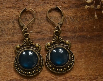 Earrings "Ocean Cult", dark blue gemstones, silver-coloured, witch, wiccan, gothic, victorian