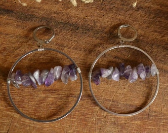 Earrings "Crystal Circle", amethyst, purple, earrings, wrapped, witch, goth, wicca, pagan
