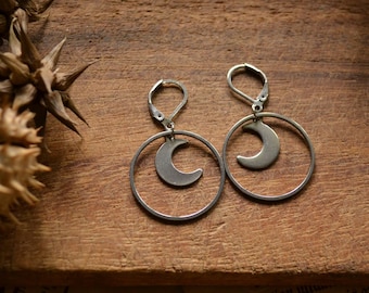 Earrings "Moonlover", moon, half moon, phases of the moon, silver-coloured, stainless steel