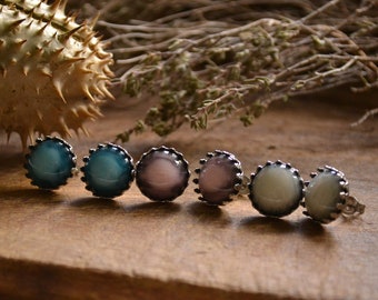 Ear studs "Vibrant", different colors, silver, grey, black, pink, blue, cabochon, ear studs, ear studs for people with allergies