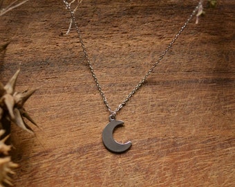 Collier Moon Addicted, collier lune, chaîne croissant de lune, chaîne en acier inoxydable, collier en acier inoxydable, chaîne en argent