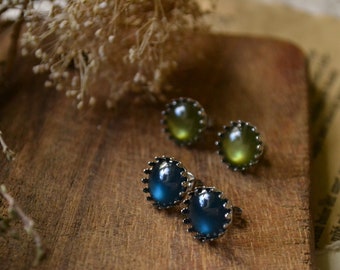 Ear studs "Essence Of Darkness", various colors, dark blue, blue, forest green, green, cabochon, ear studs, ear studs for people with allergies