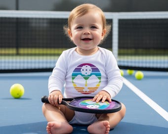 Pickleball Rainbow-badpak met lange mouwen- babypakje pickleball.. Badpak Pickleball - Pickleball Infant - Babyoutfits Pickleball
