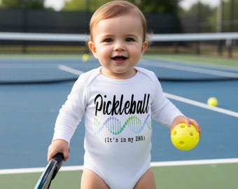 Pickleball DNA-babyromper met lange mouwen..Pickleball-romper - Pickleball-babykleding - Pickleball-babyoutfits