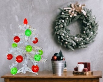 Pickleball White Christmas Trees-Pickleball Holiday-Pickleball Seasonal Decor-White Christmas trees with mini pickleball ornaments