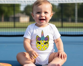 Pickleball Unicorn-pickleball babyromper met lange mouwen..Pickleball-bodysuit - Pickleball-babykleding - Pickleball-babyoutfits