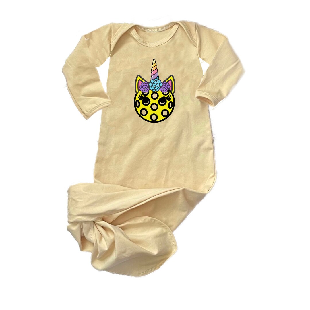 Pickleball Unicorn Baby Knotted Gown..pickleball Sleeper Pickleball Infant Clothes Pickleball