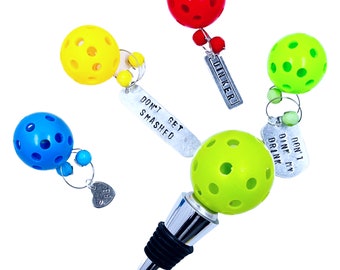 Wine Bottle Stopper & Charms Combo Pickleball Wine glass markers Pickleball wine stopper, super cute pickleballs, wine glass markers