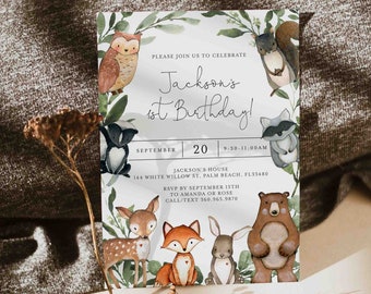 Woodland Birthday Invitation, Woodland Animals Birthday Invitation, Woodland Invitation, Woodland Invite, Instant Download, Templett - KB15