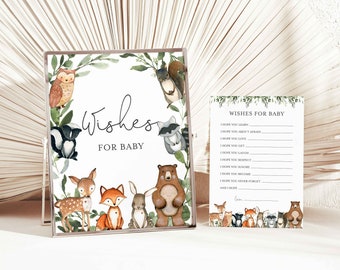 Woodland Baby Shower Wishes For Baby, Woodland Wishes For Baby, Woodland Animals Wishes For Baby, Instant Download, Templett - BB15