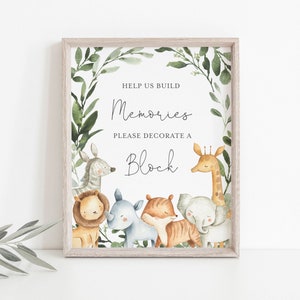 Safari Baby Shower Decorate A Block Sign, Safari Decorate A Block Sign, Safari Build Memories Sign, Instant Download, Templett - BB8
