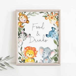 Jungle Baby Shower Food And Drinks Sign, Jungle Food And Drinks Sign, Safari Food And Drinks Sign, Instant Download, Templett - BB14