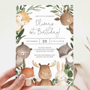 Woodland Birthday Invitation, Woodland Animals Birthday Invitation, Woodland Invitation, Woodland Invite, Instant Download, Templett KB10 image 2